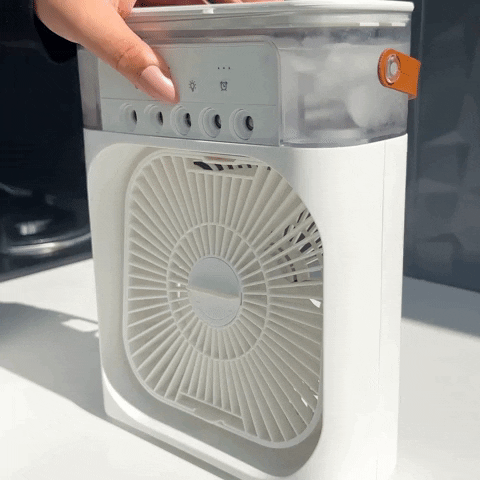 Portable cooling fan, household three in one small air cooler, 7-color LED night light, 5-hole humidifier, 1-3 hour timer