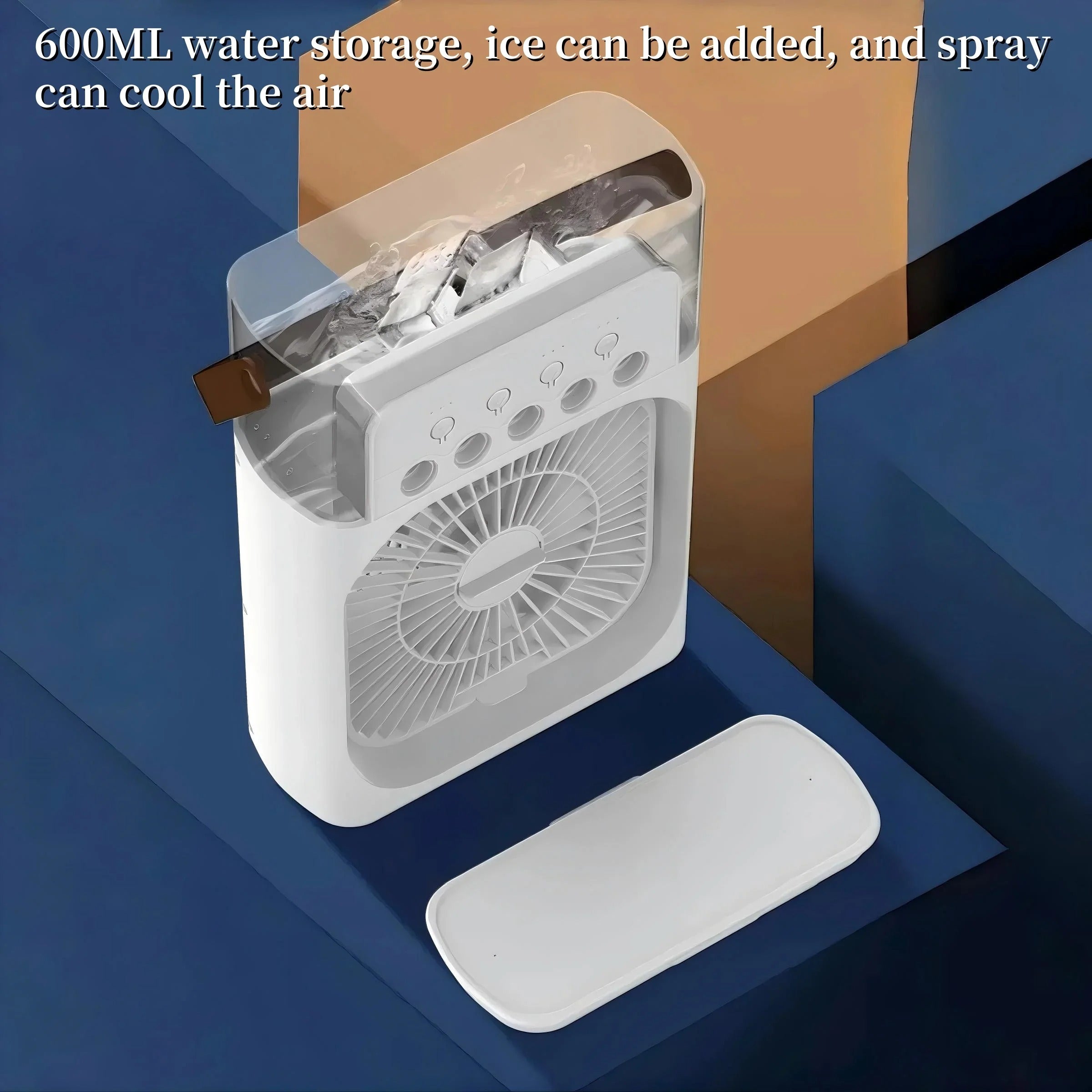 Portable cooling fan, household three in one small air cooler, 7-color LED night light, 5-hole humidifier, 1-3 hour timer